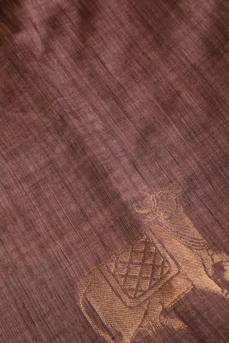Olive Green Semi Tussar Silk with Gold Zari Buttis (small Dots Or Motifs) view 3