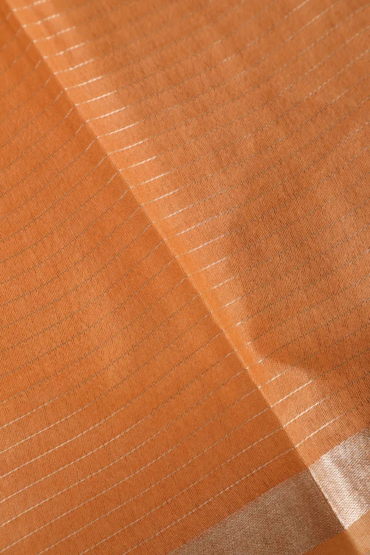 Peach Pink Semi Tussar Silk with Gold And Silver Zari Small Checks Pattern view 3