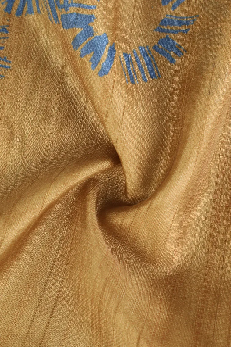 Gold Semi Tussar Silk Without Zari With Geometric Shapes view 4