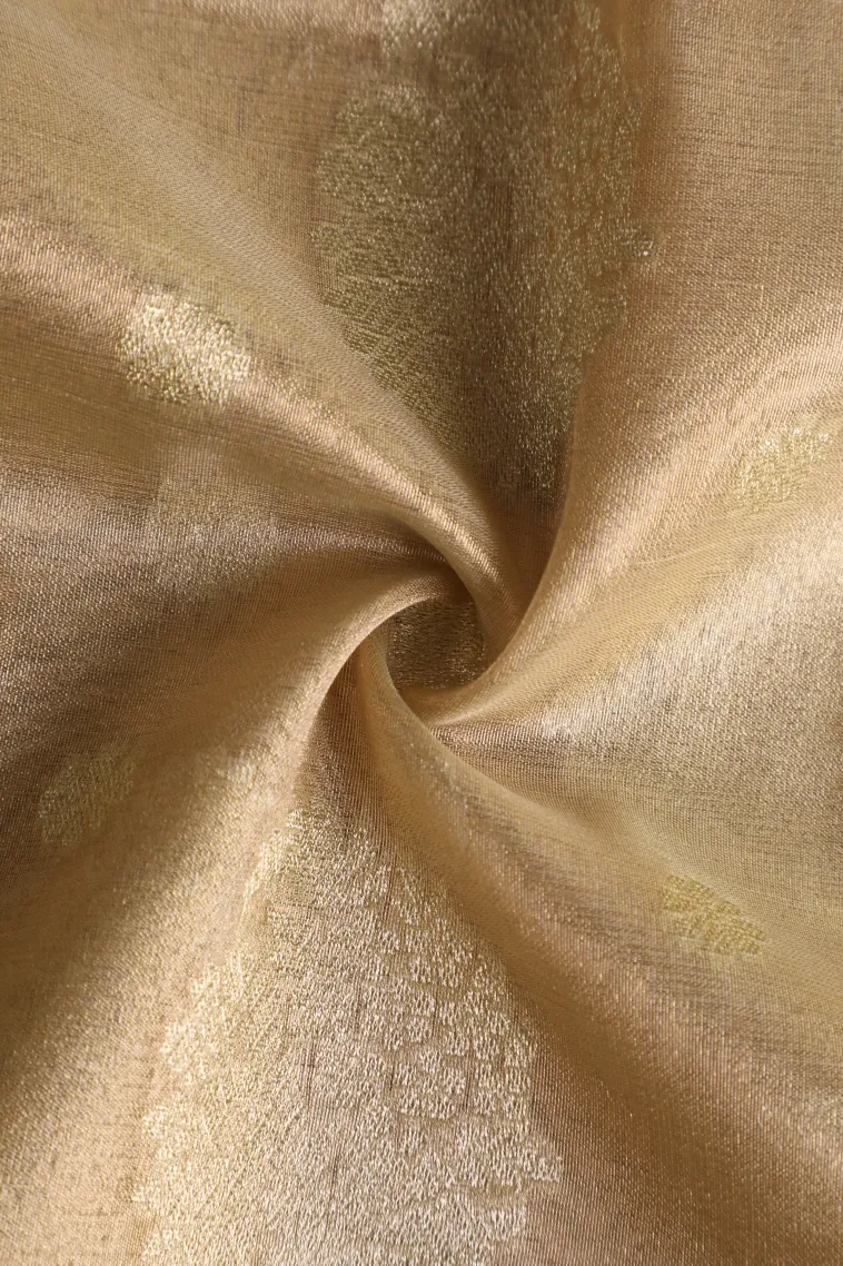 Sand Yellow Tissue Banaras with Gold Zari Buttis (small Dots Or Motifs) view 4