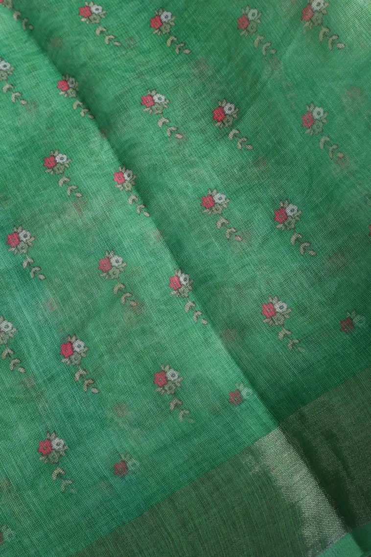 Cotton White Linen Saree Without Zari With Geometric Shapes view 3