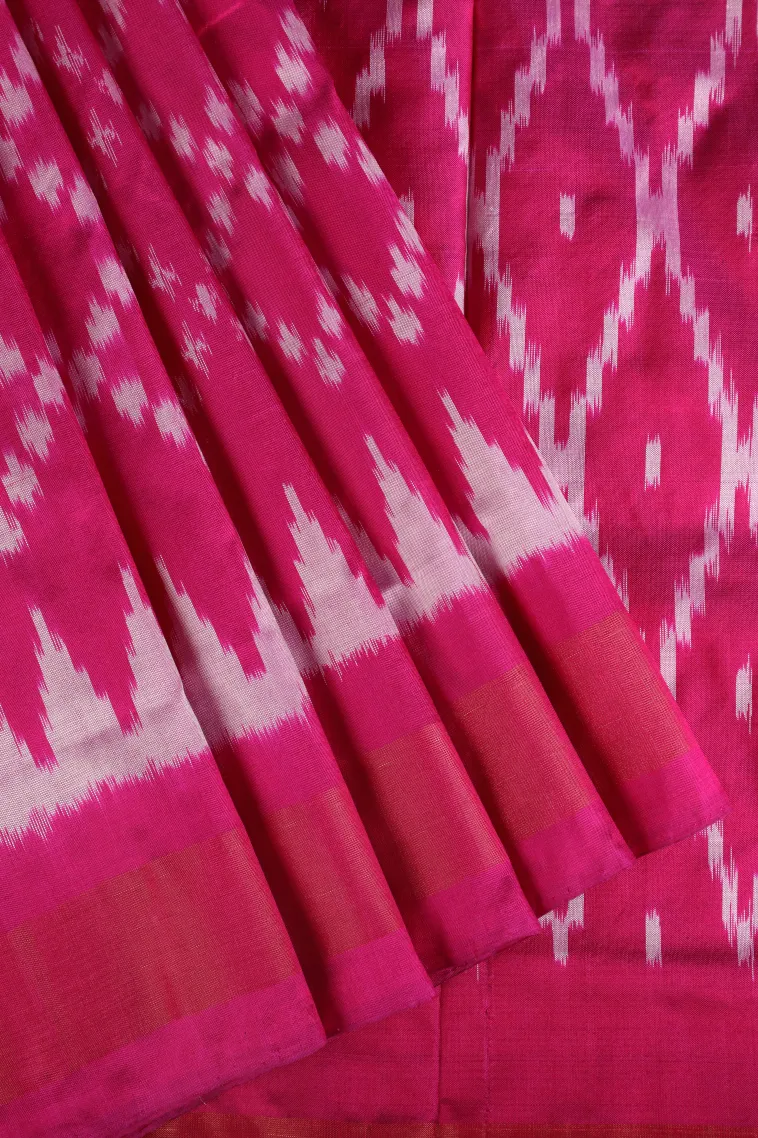 Magenta Pink Ikkat Silk Without Zari With Geometric Shapes