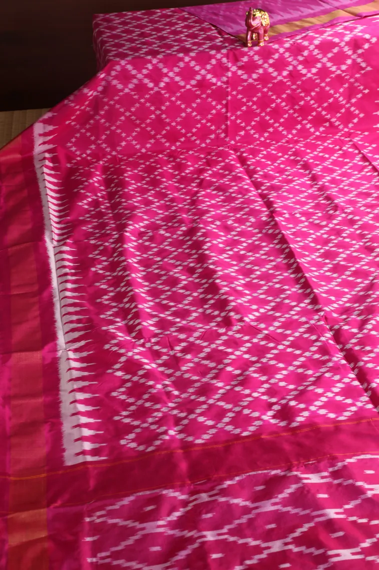 Magenta Pink Ikkat Silk Without Zari With Geometric Shapes view 2