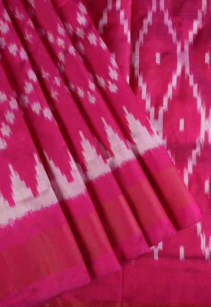 Magenta Pink Ikkat Silk Without Zari With Geometric Shapes