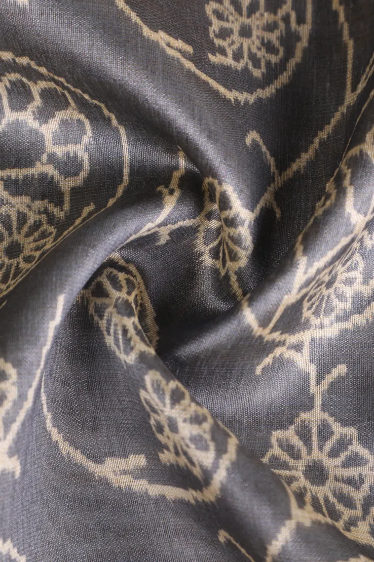 Slate Blue Jute Sarees Without Zari With Floral Patterns view 4