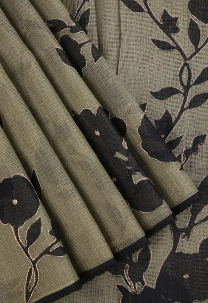 Pistachio Green Manipuri Cotton Sarees with Gold Zari Floral Patterns