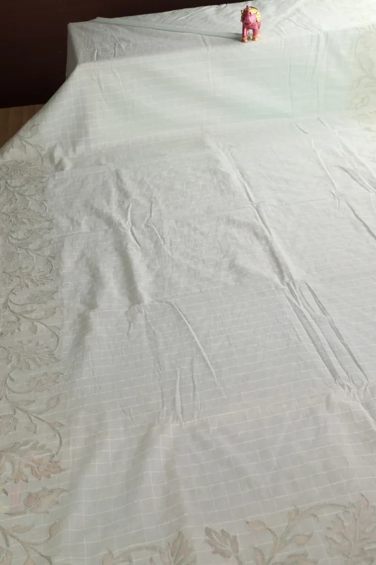 Pistachio Green Manipuri Cotton Sarees Without Zari With Stripes view 2