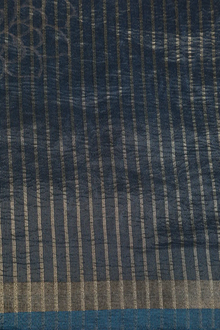 Cerulean Blue Tissue Silk Sarees with Gold Zari Floral Patterns view 3