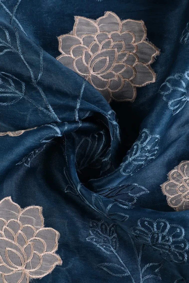 Cerulean Blue Tissue Silk Sarees with Gold Zari Floral Patterns view 4