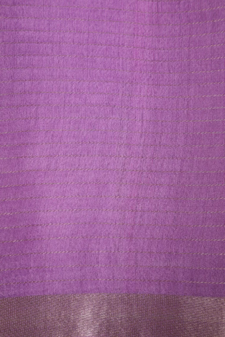 Lavender Purple Semi Tussar Silk with Gold And Silver Zari Small Checks Pattern view 3