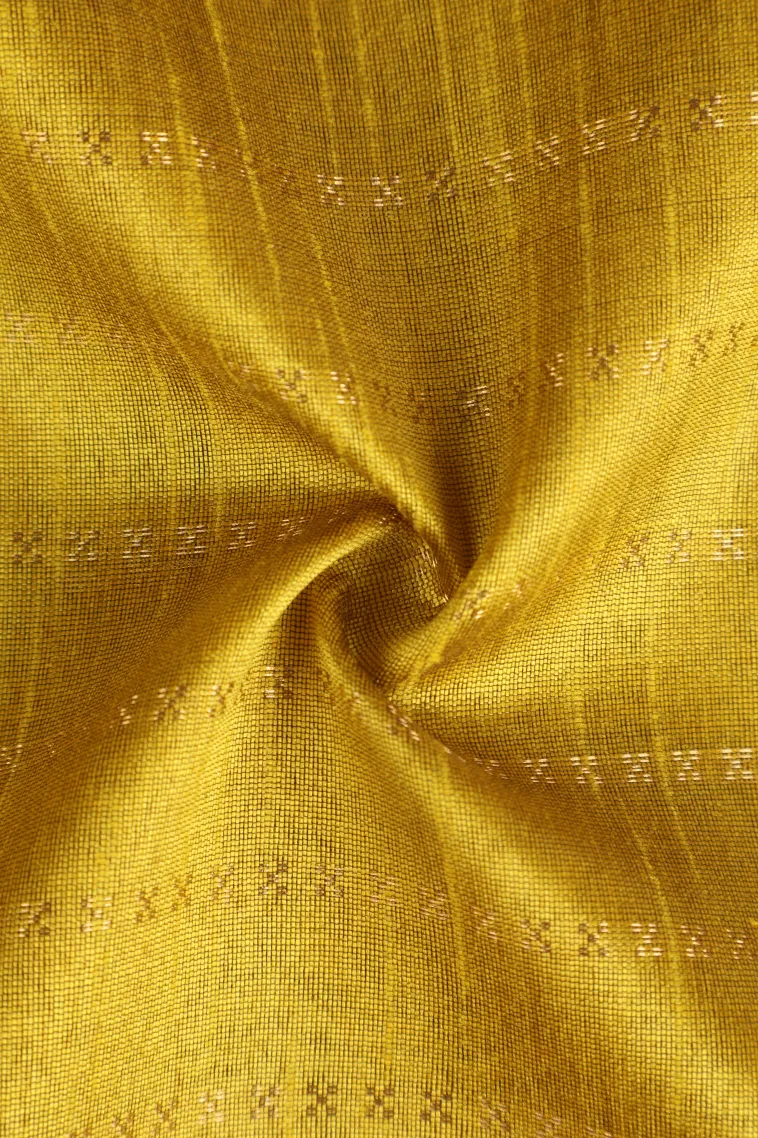 Lemon Yellow Tussar Saree with Gold Zari Cross Straipes view 4
