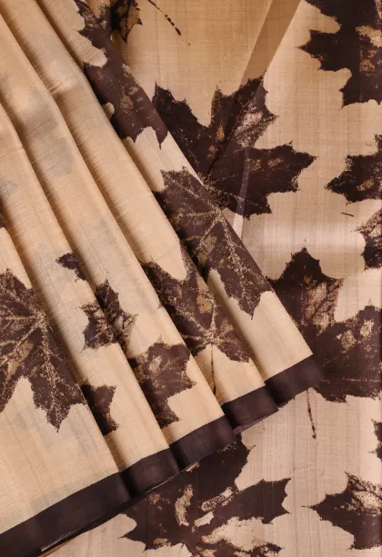 Peanut Brown Soft Silk Sarees Without Zari With Leaf Pattern