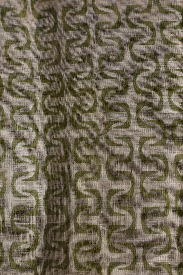 Cotton White Linen Saree Without Zari With Zig Zag Pattern view 3