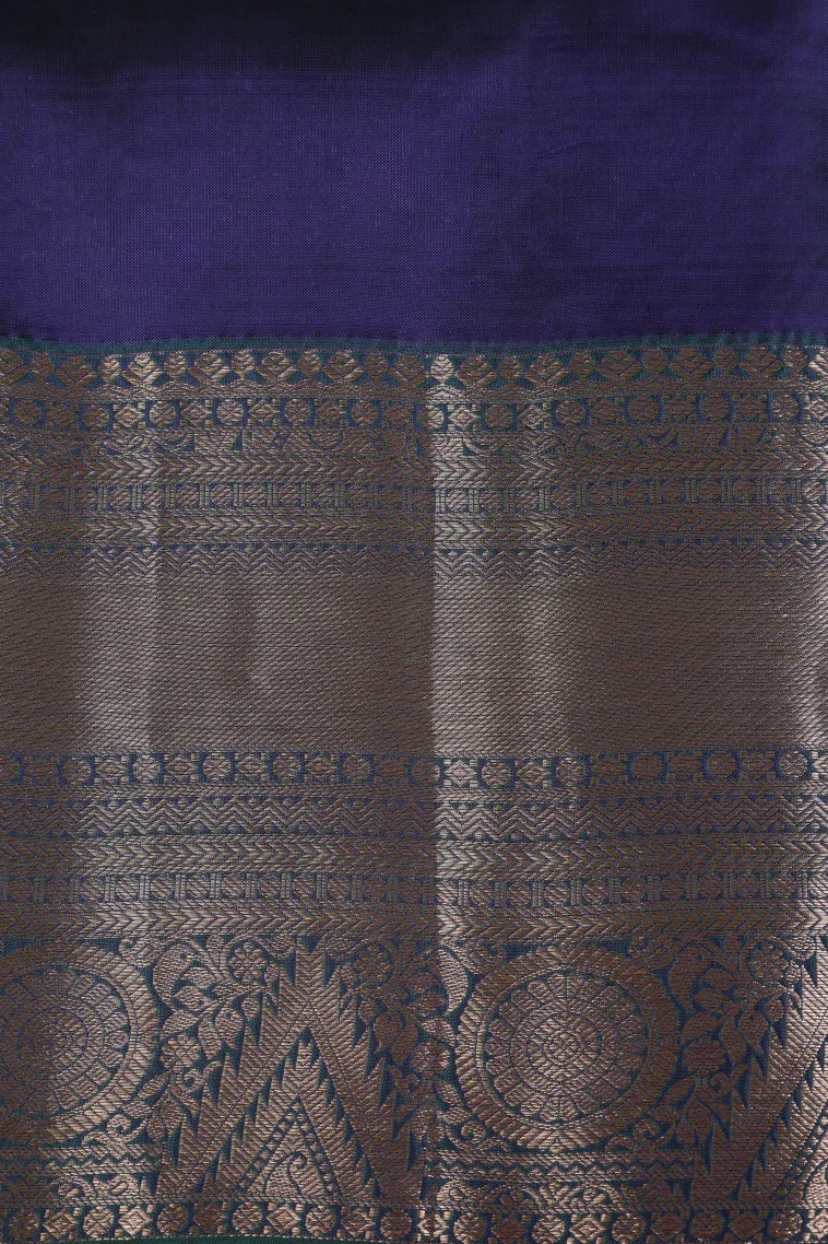 Daffane Blue Soft Silk Saree with Gold Zari Kodi Pattern view 3