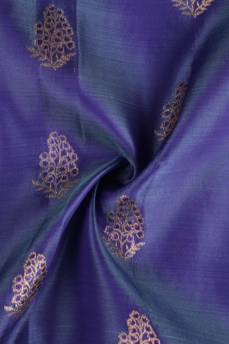 Daffane Blue Soft Silk Saree with Gold Zari Kodi Pattern view 4