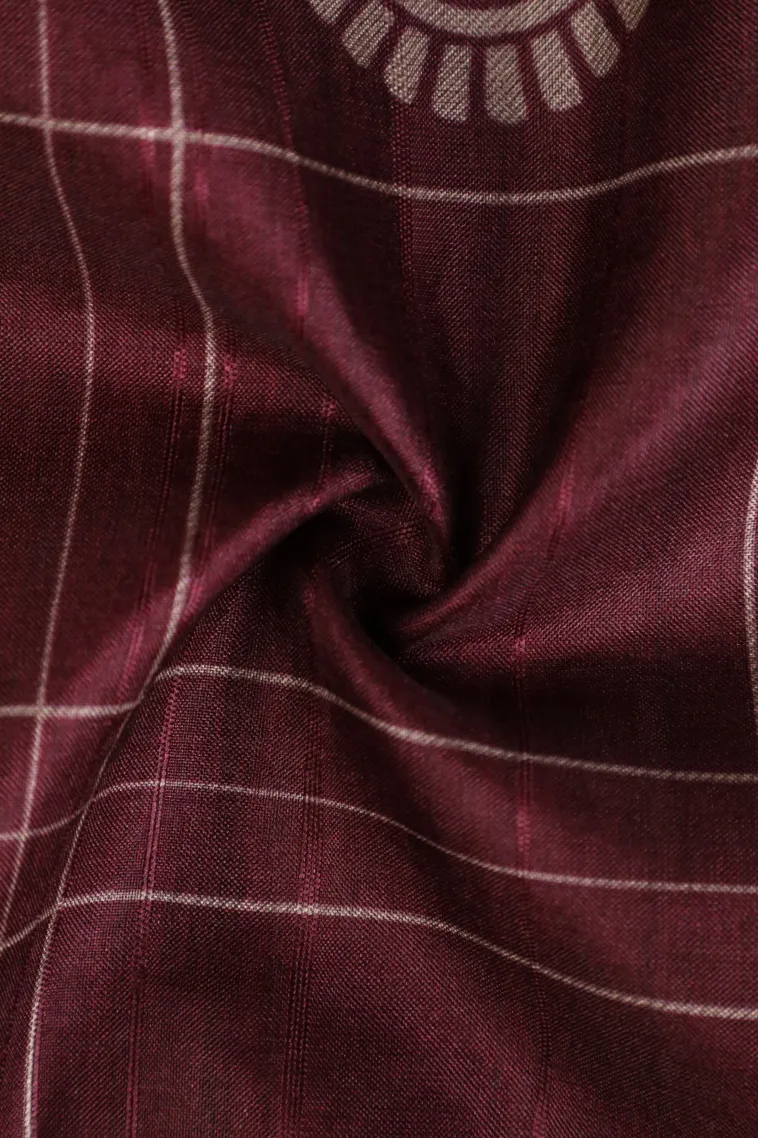 Merlot Red Tussar Saree Without Zari With Checks And Puttas view 4