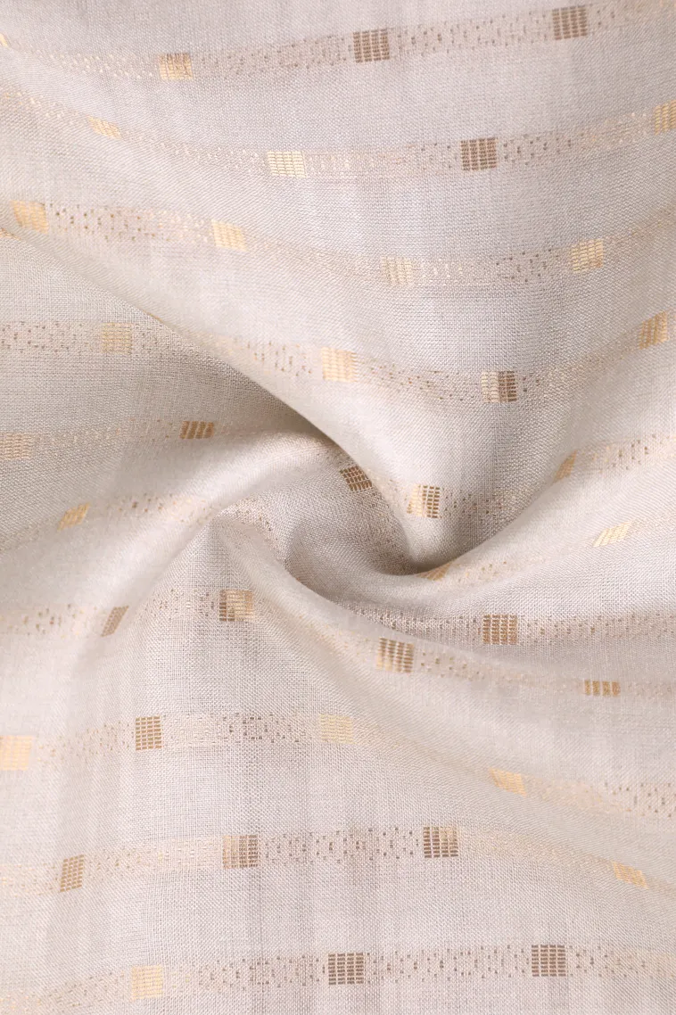 Frost White Semi Tussar Silk with Gold Zari Stripes view 4