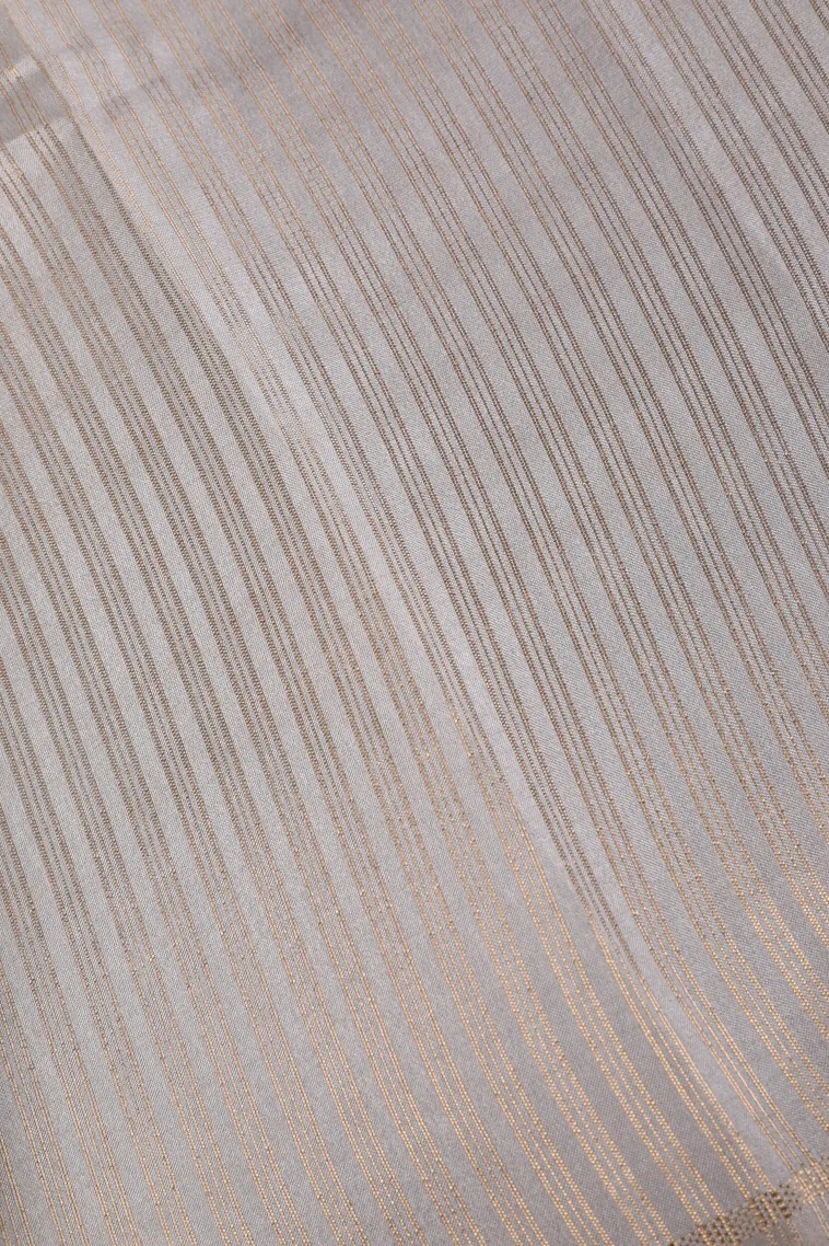 Frost White Semi Tussar Silk with Gold Zari Stripes view 3
