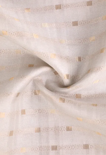 Frost White Semi Tussar Silk with Gold Zari Stripes