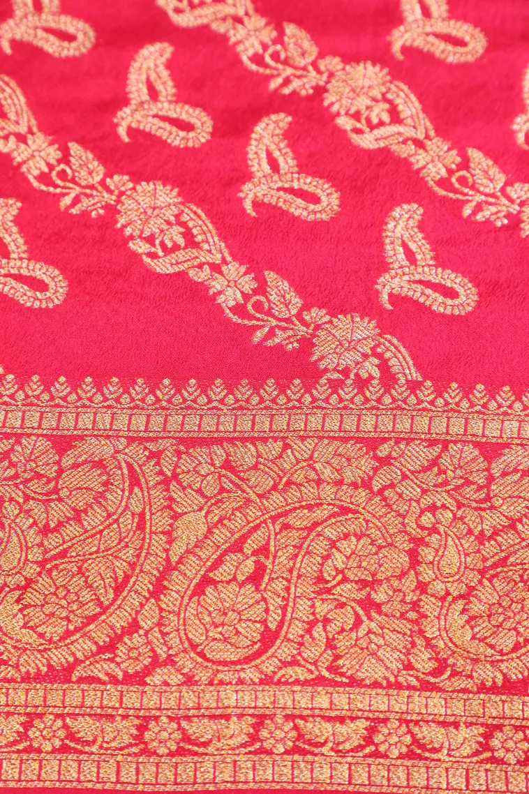 Bubblegum Pink Tissue Banaras with Gold Zari Buttis (small Dots Or Motifs) view 3