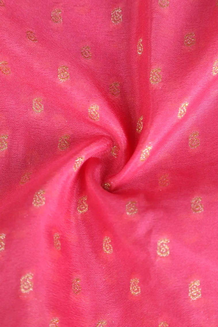 Bubblegum Pink Tissue Banaras with Gold Zari Buttis (small Dots Or Motifs) view 4