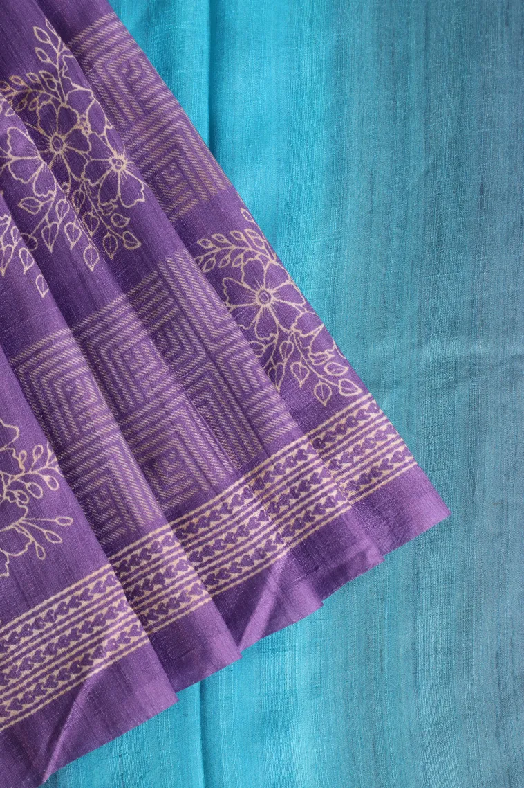 Orchid Purple Semi Tussar Silk Without Zari With Geometric Shapes