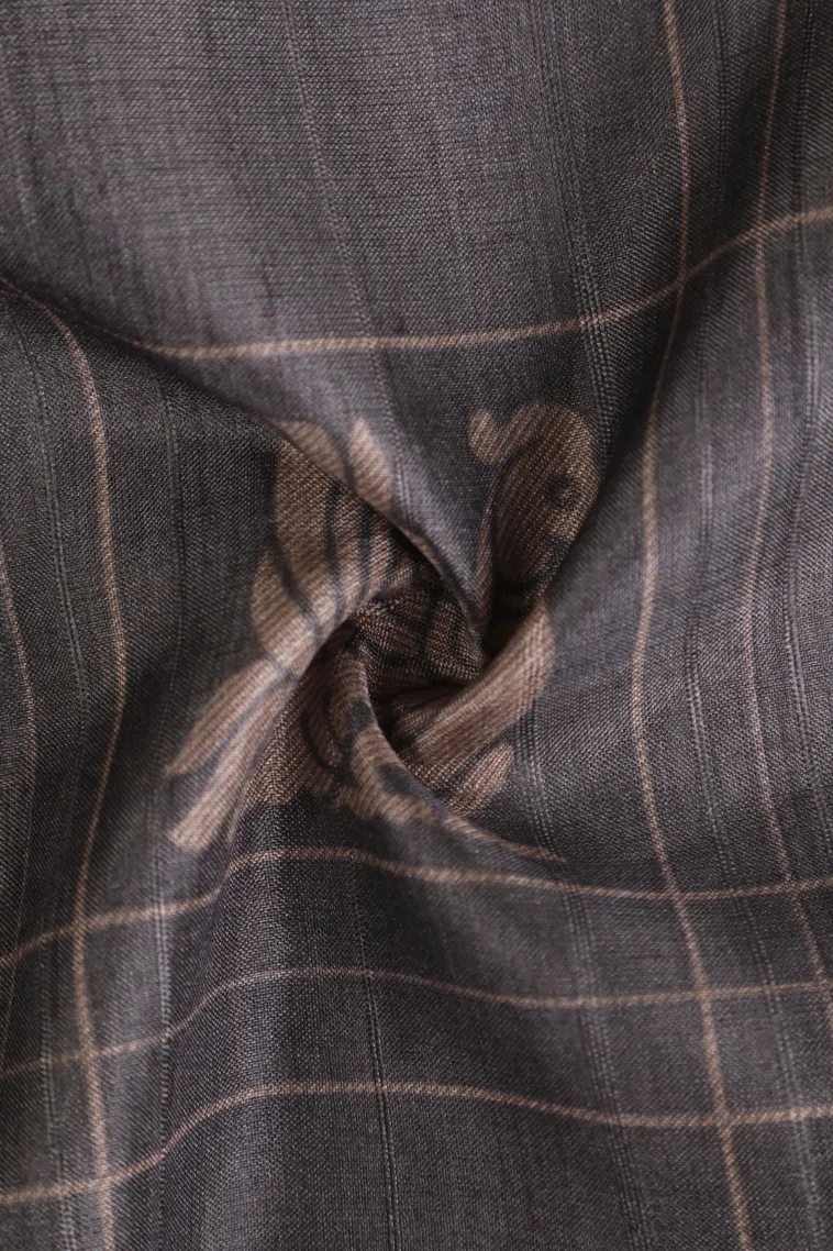 Slate Blue Tussar Saree Without Zari With Checks And Puttas view 4