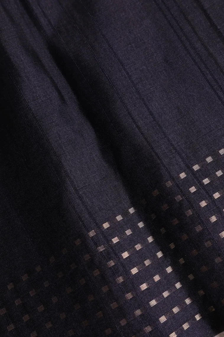 Slate Blue Tussar Saree Without Zari With Checks And Puttas view 3