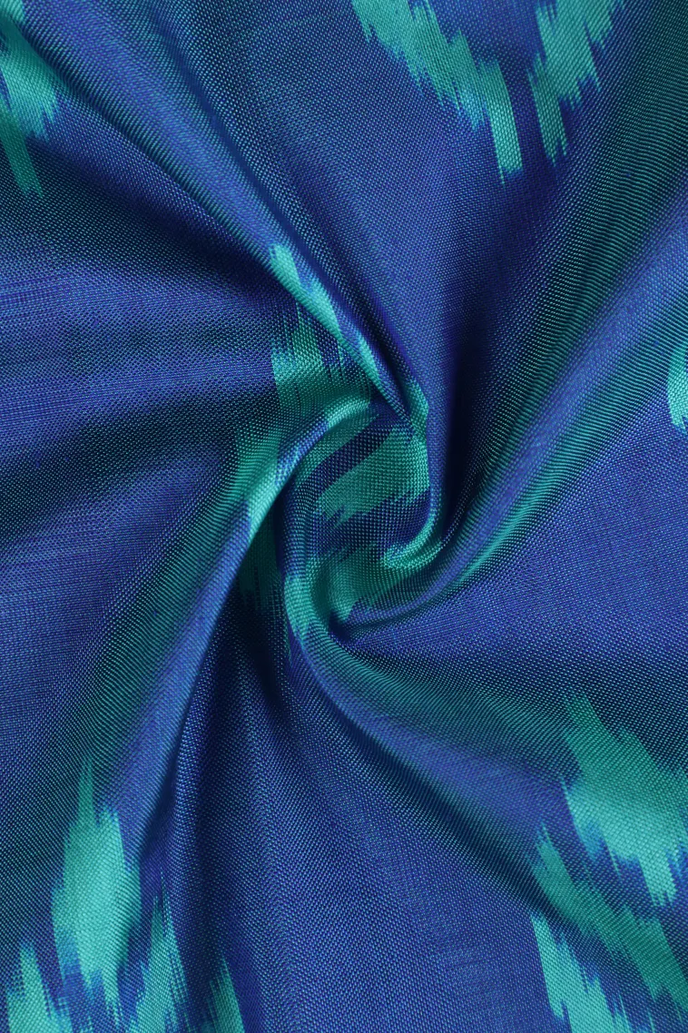 Aegean Blue Ikkat Silk Without Zari With Geometric Shapes view 4