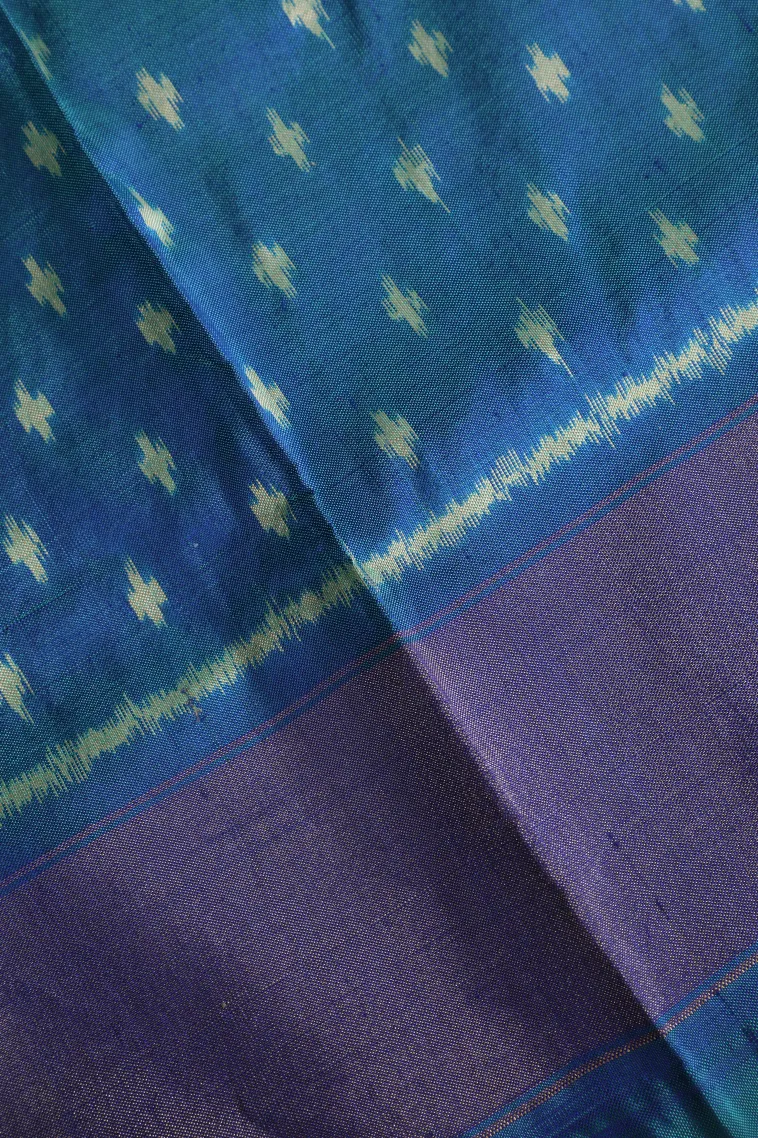 Aegean Blue Ikkat Silk Without Zari With Geometric Shapes view 3