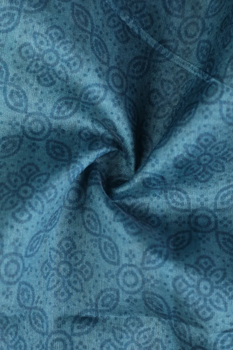 Cerulean Blue Semi Tussar Silk Without Zari With Rangoli Pattren view 4