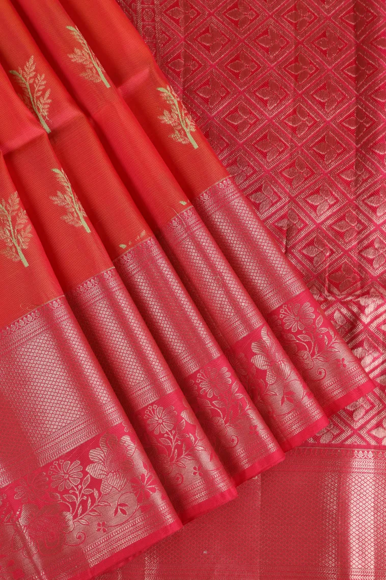 Strawberry Pink Soft Silk Saree with Gold Zari Kodi Pattern