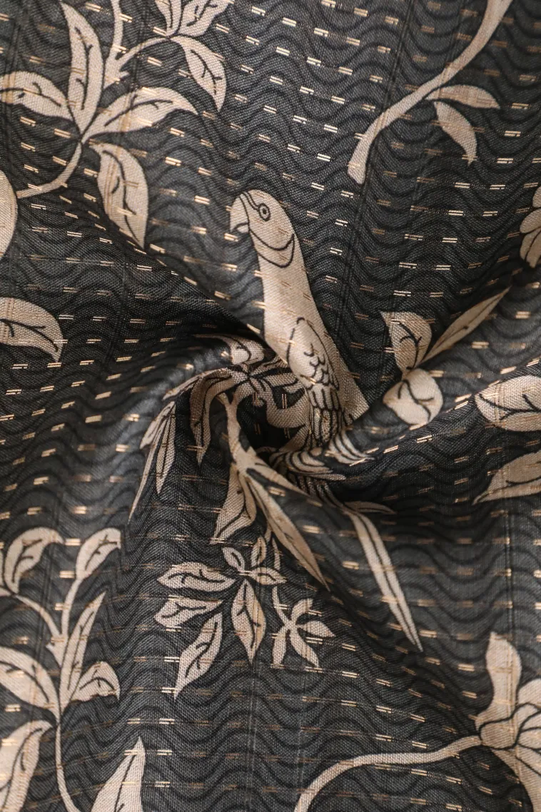 Eel Black Tussar Saree with Gold Zari Birds Mottif view 4