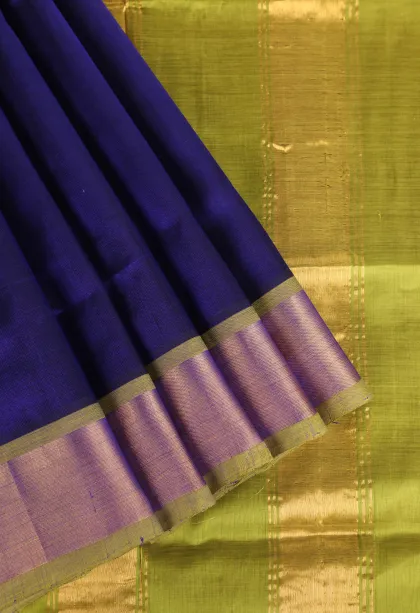 Berry Blue Silk Cotton with Gold Zari Plain