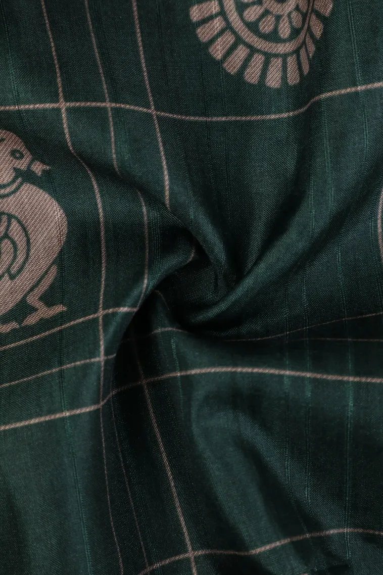Bottle Green Tussar Saree Without Zari With Checks And Puttas view 4