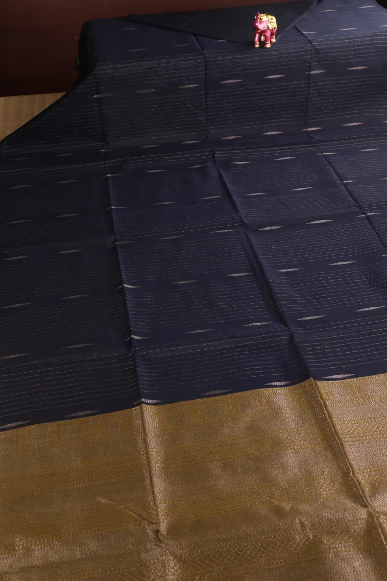 Denim Blue Silk Cotton Sarees with Antic Zari Straipes And Puttas view 2