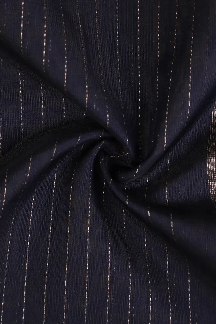 Denim Blue Silk Cotton Sarees with Antic Zari Straipes And Puttas view 4