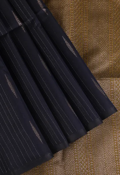 Denim Blue Silk Cotton Sarees with Antic Zari Straipes And Puttas