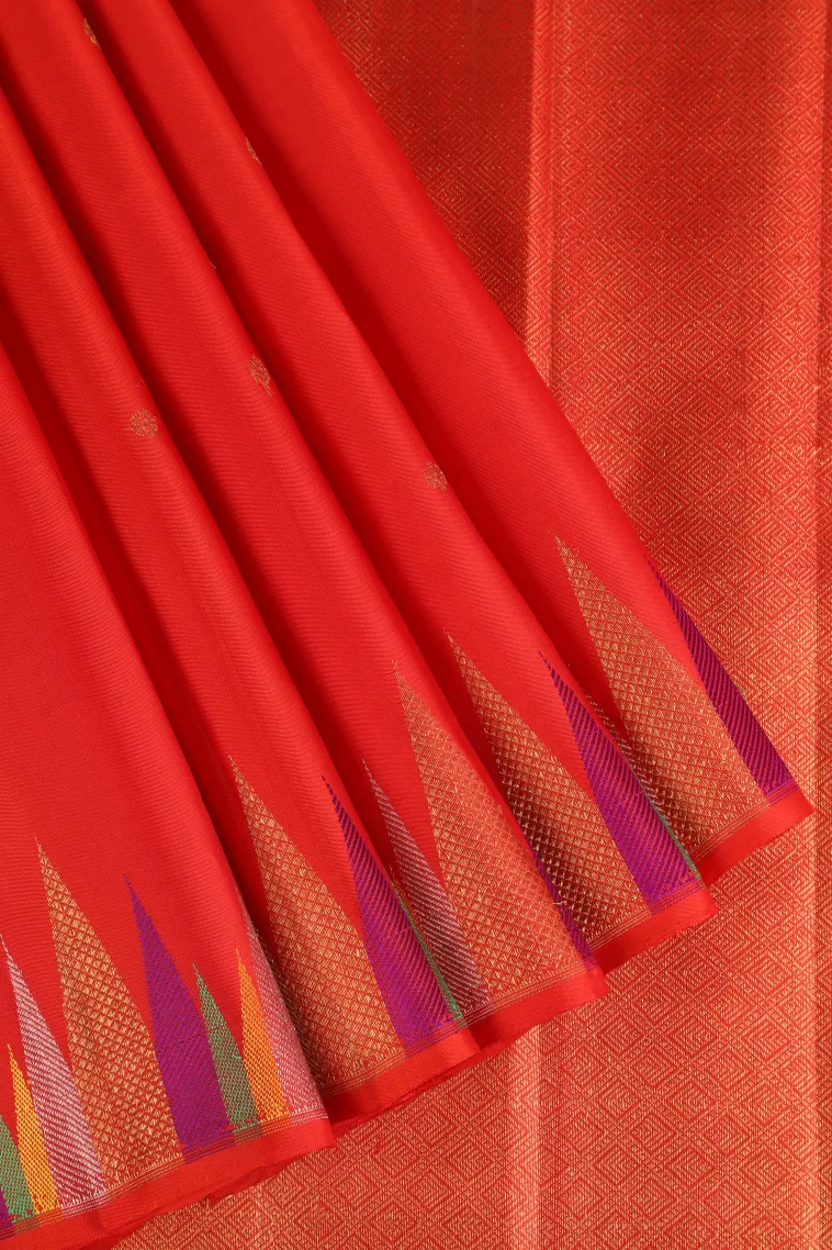 Rose Red Kanchipuram Silk Sarees with Gold Zari Buttis (small Dots Or Motifs) view 1