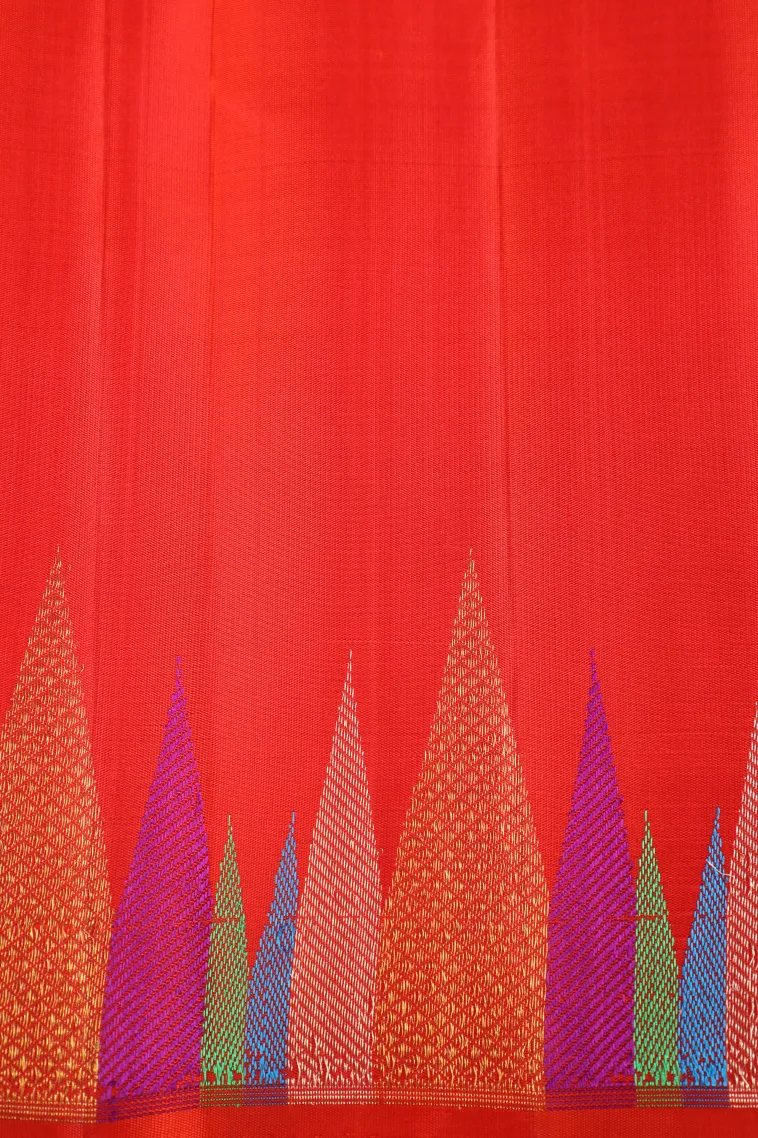 Rose Red Kanchipuram Silk Sarees with Gold Zari Buttis (small Dots Or Motifs) view 3