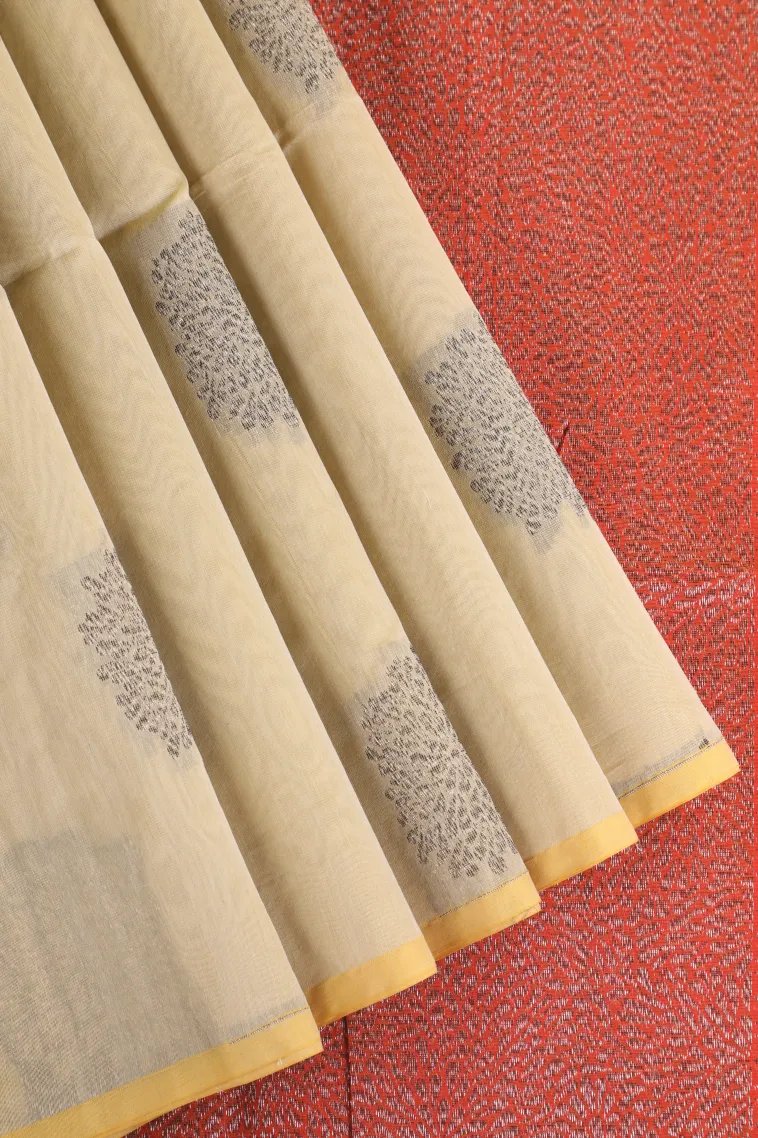Sandollar Yellow Silk Cotton Sarees with Antic Zari Flower Mottif