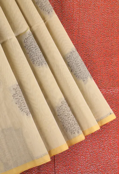 Sandollar Yellow Silk Cotton Sarees with Antic Zari Flower Mottif