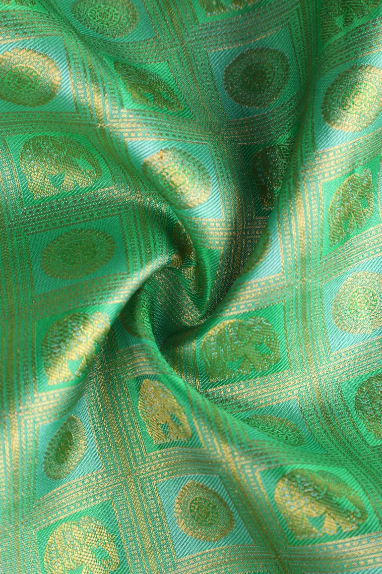 Forest Green Kanchipuram Silk Sarees with Gold Zari Animal Mottif view 4