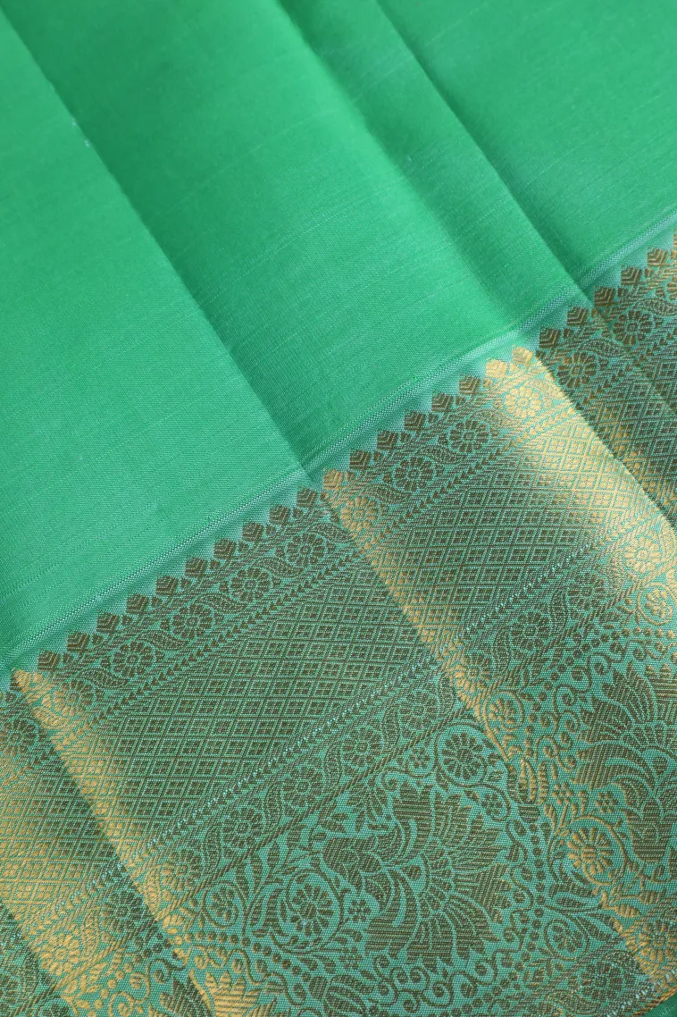Forest Green Kanchipuram Silk Sarees with Gold Zari Animal Mottif view 3