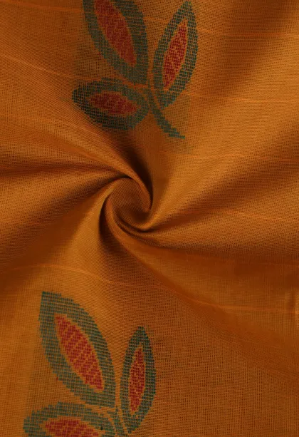 Rich Gold Pure Handloom Kovai Cotton with Gold Zari Leaf Puttas