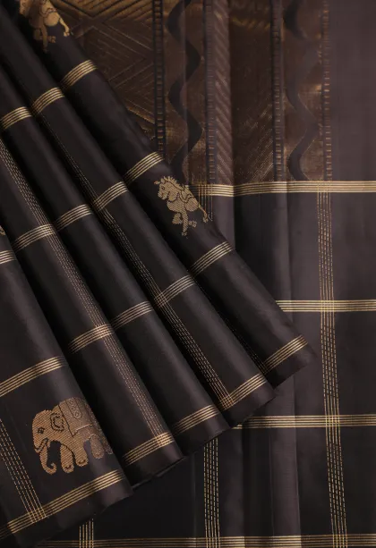 Pistachio Green Soft Silk Saree with Gold Zari Small Checks Pattern
