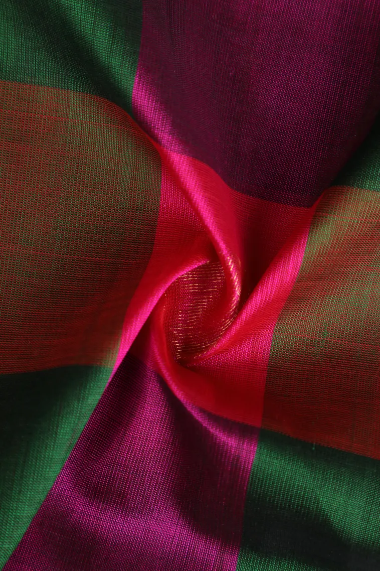 Magenta Pink Silk Cotton with Gold Zari Checks view 4