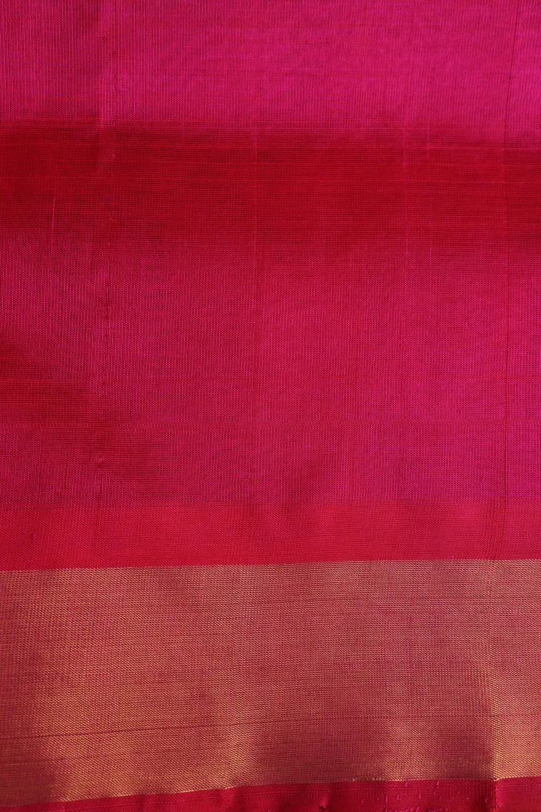 Magenta Pink Silk Cotton with Gold Zari Checks view 3