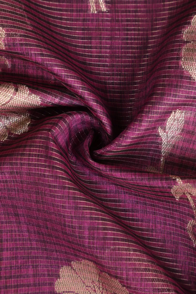 Magenta Purple Organza Saree with Gold Zari Straipes And Puttas view 4