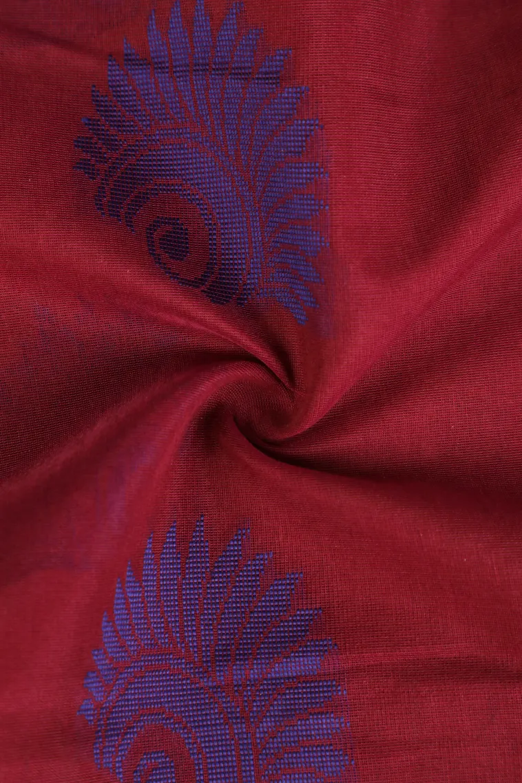 Magenta Purple Silk Cotton Without Zari With Flower Mottif view 4